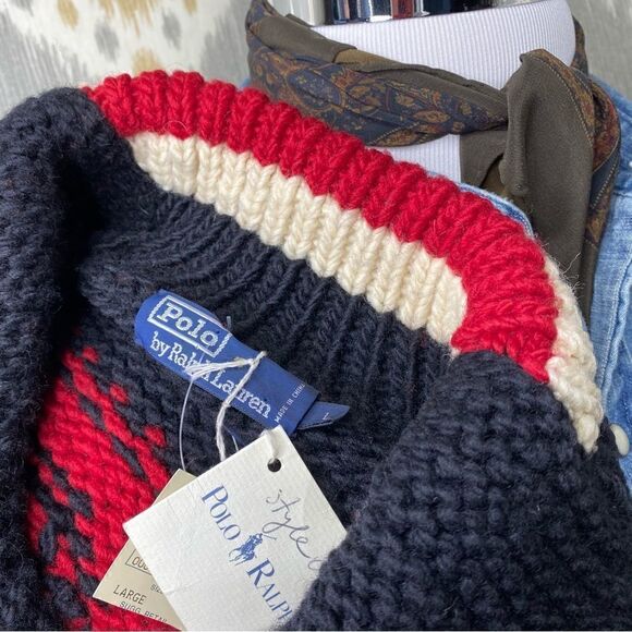 Polo Ralph Lauren Vintage Southwestern Style Handknit Wool Shawl Collar Sweater - Picture 3 of 16